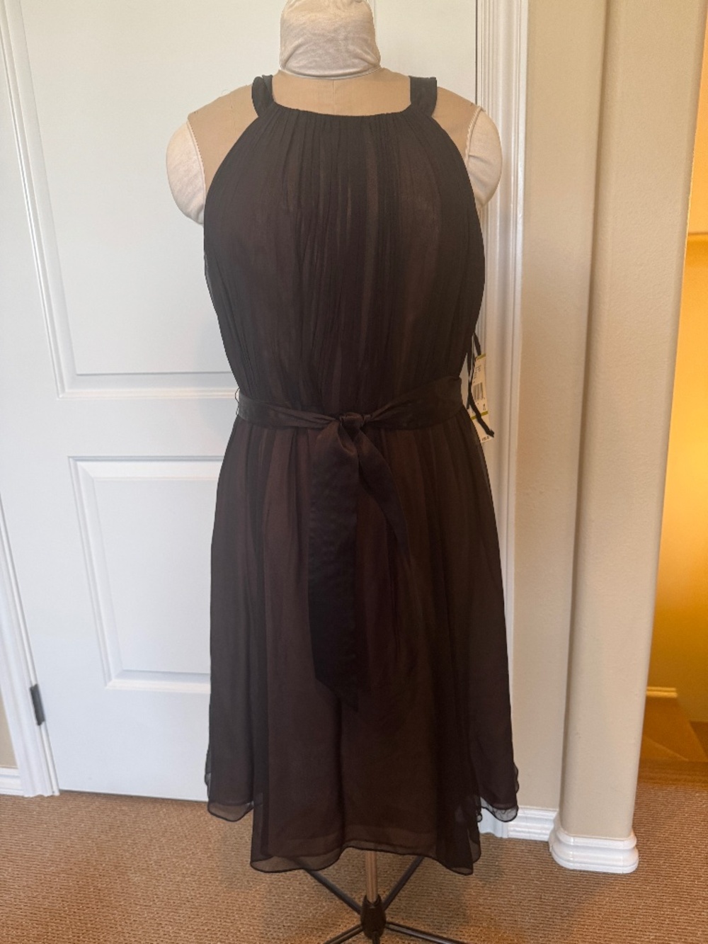 NWT. Anne Klein. Black sheer silk chiffon evening dress. Size 14  $192